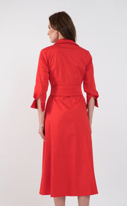 Rochie camasa din bumbac rosu corai cu aplicatii macrame