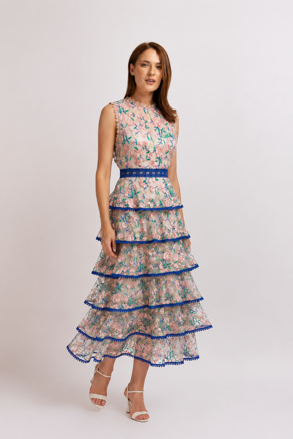 Incarca imaginea in galerie, Rochie Midi Din Dantelă Florală Brodată Cu Volane