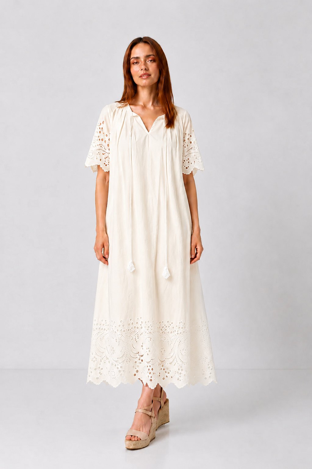 Load image into Gallery viewer, Dark green cotton shirt dress with macrame applications