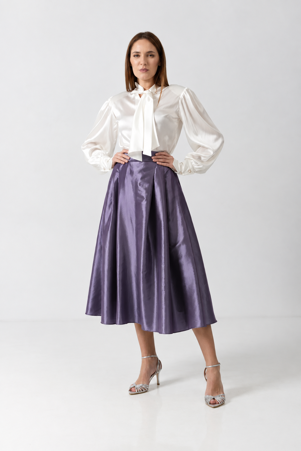Load image into Gallery viewer, Midi white taffeta skirt