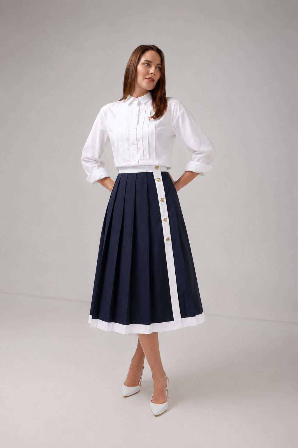 Load image into Gallery viewer, Dark navy blue denim midi skirt