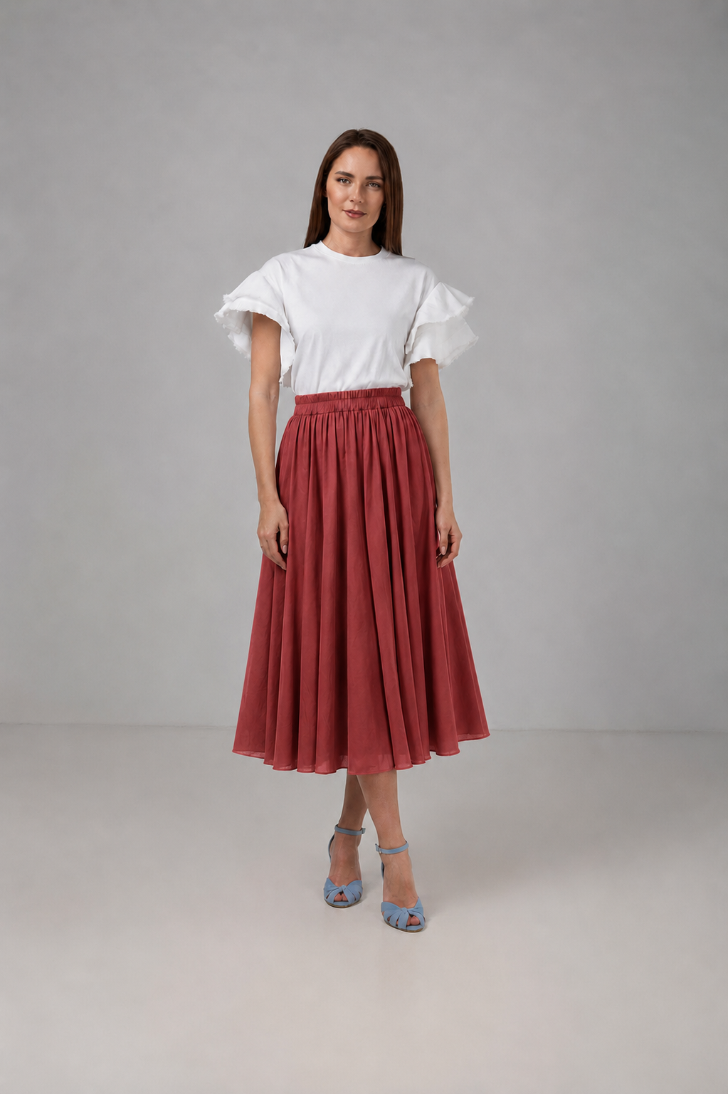 Load image into Gallery viewer, Dark navy blue denim midi skirt