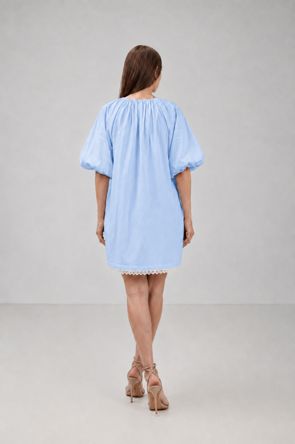 Incarca imaginea in galerie, Rochie Scurtă Albastru Pastel cu Mâneci Bufante