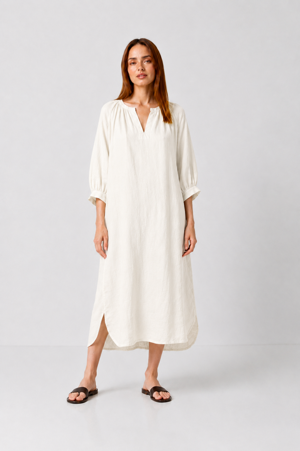 Load image into Gallery viewer, Rochie midi oversized cu mâneci bufante și decolteu în V – Ivoar