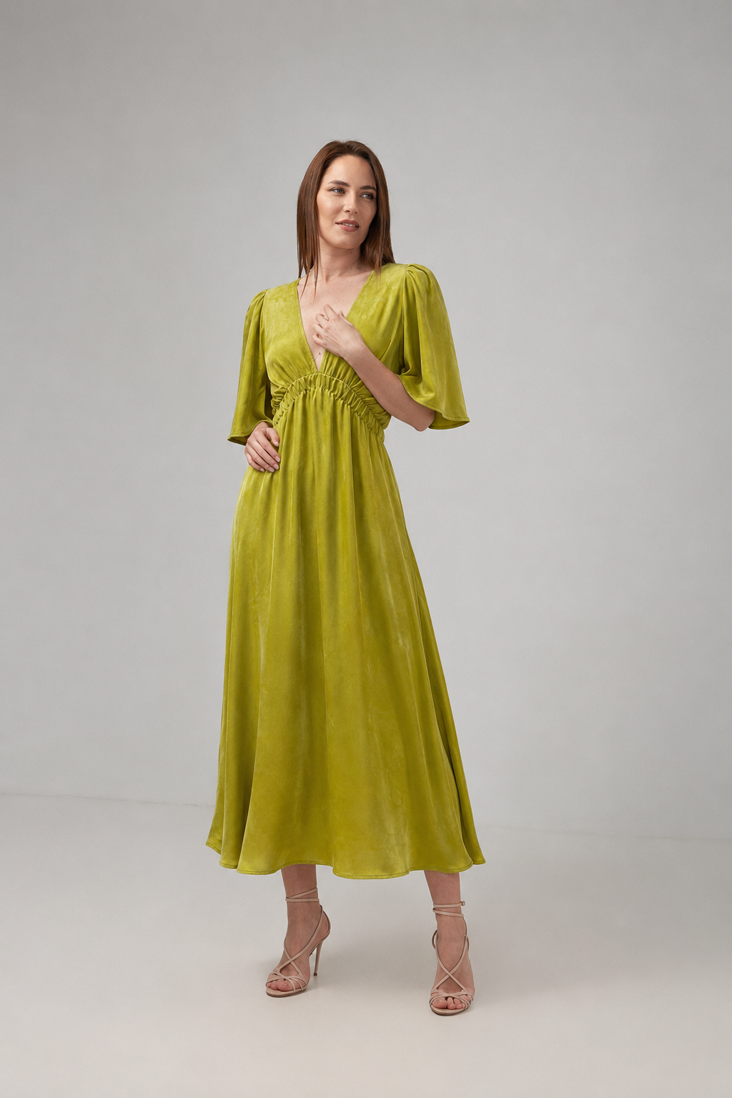 Load image into Gallery viewer, Midi dress in printed viscose and macrame appliqué