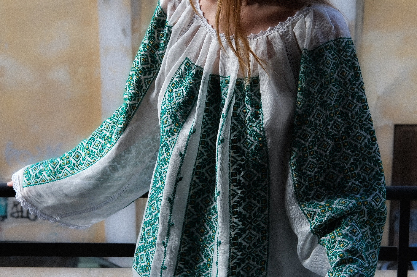 Load image into Gallery viewer, Traditional ie inspired blouse hand-stitched with black thread on silk marquisette