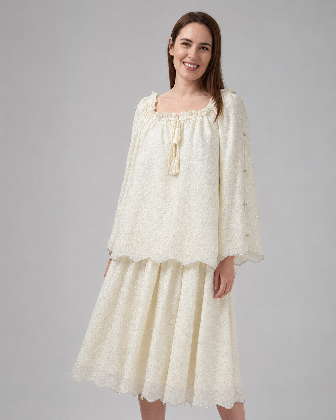 Incarca imaginea in galerie, Bluză Galben Unt cu Broderie Florală și Mâneci Ample