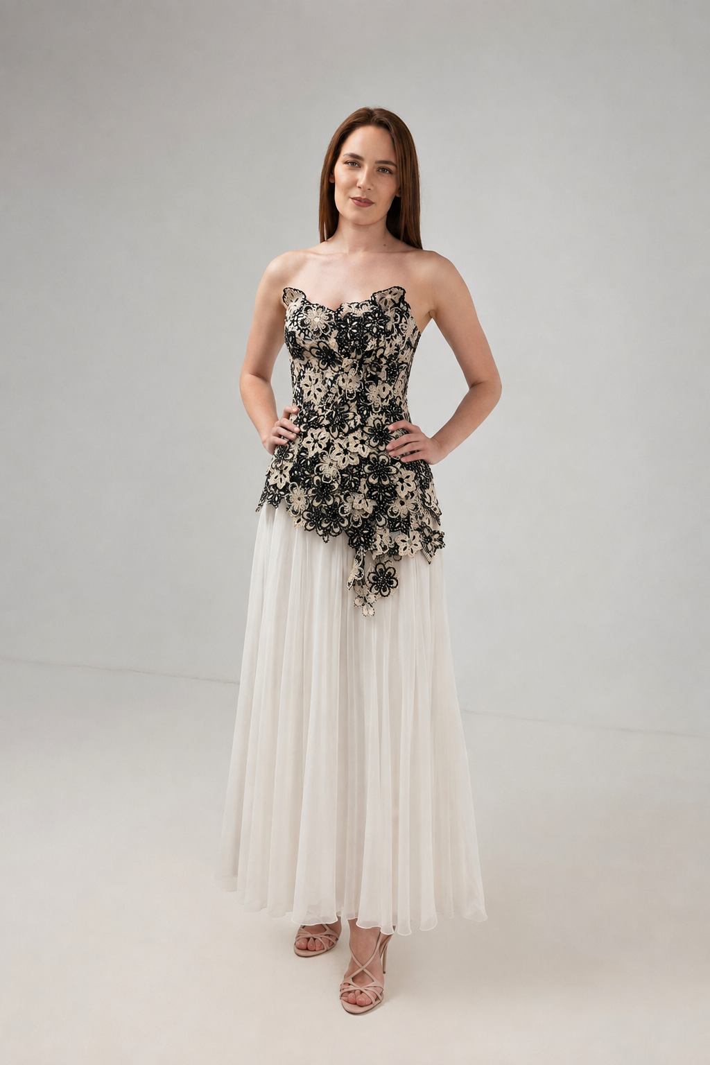 Incarca imaginea in galerie, Corset Elegant din Bumbac cu Aplicații Florale în Contrast