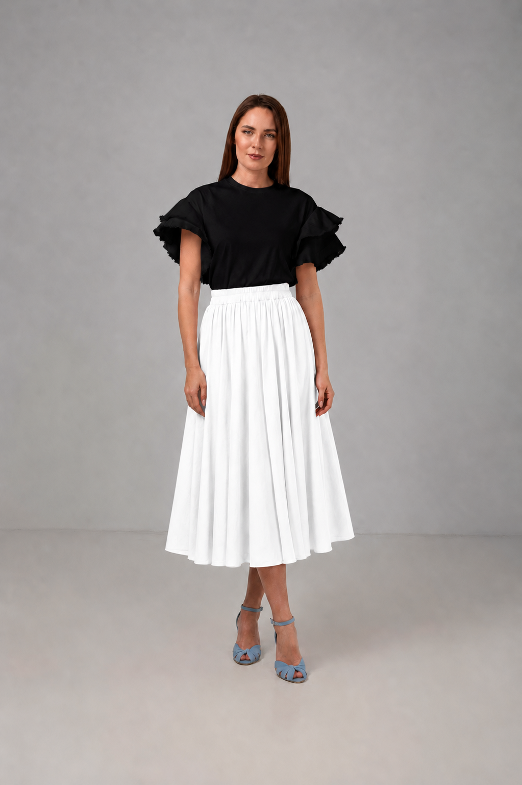 Load image into Gallery viewer, Dark navy blue denim midi skirt