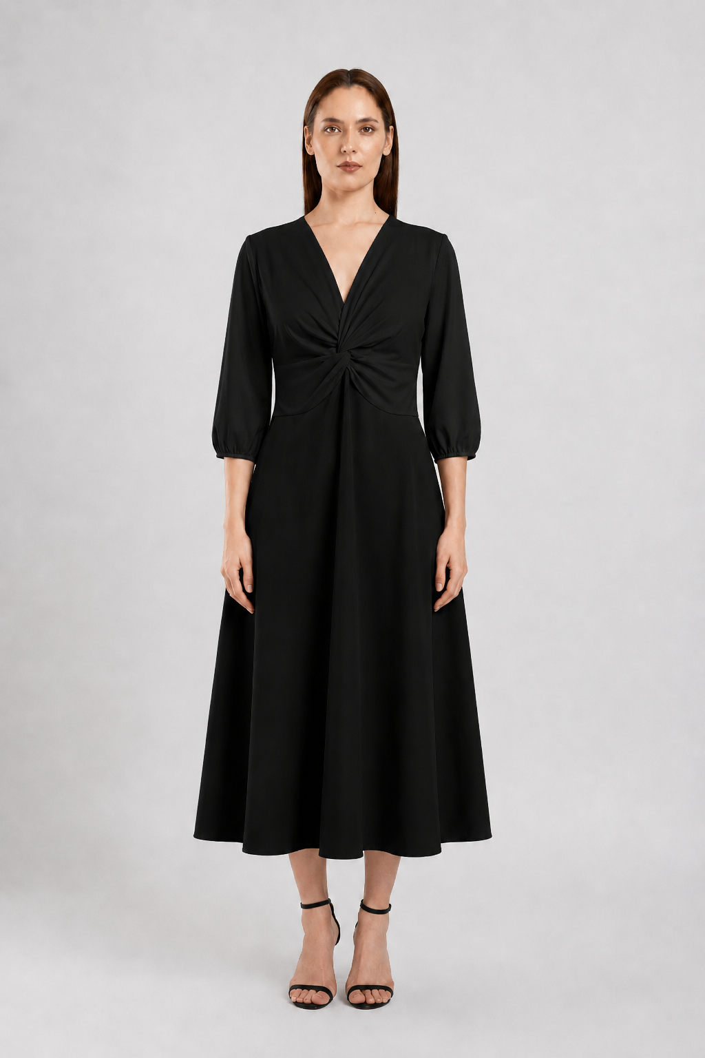 Load image into Gallery viewer, Midi dress in printed viscose and macrame appliqué