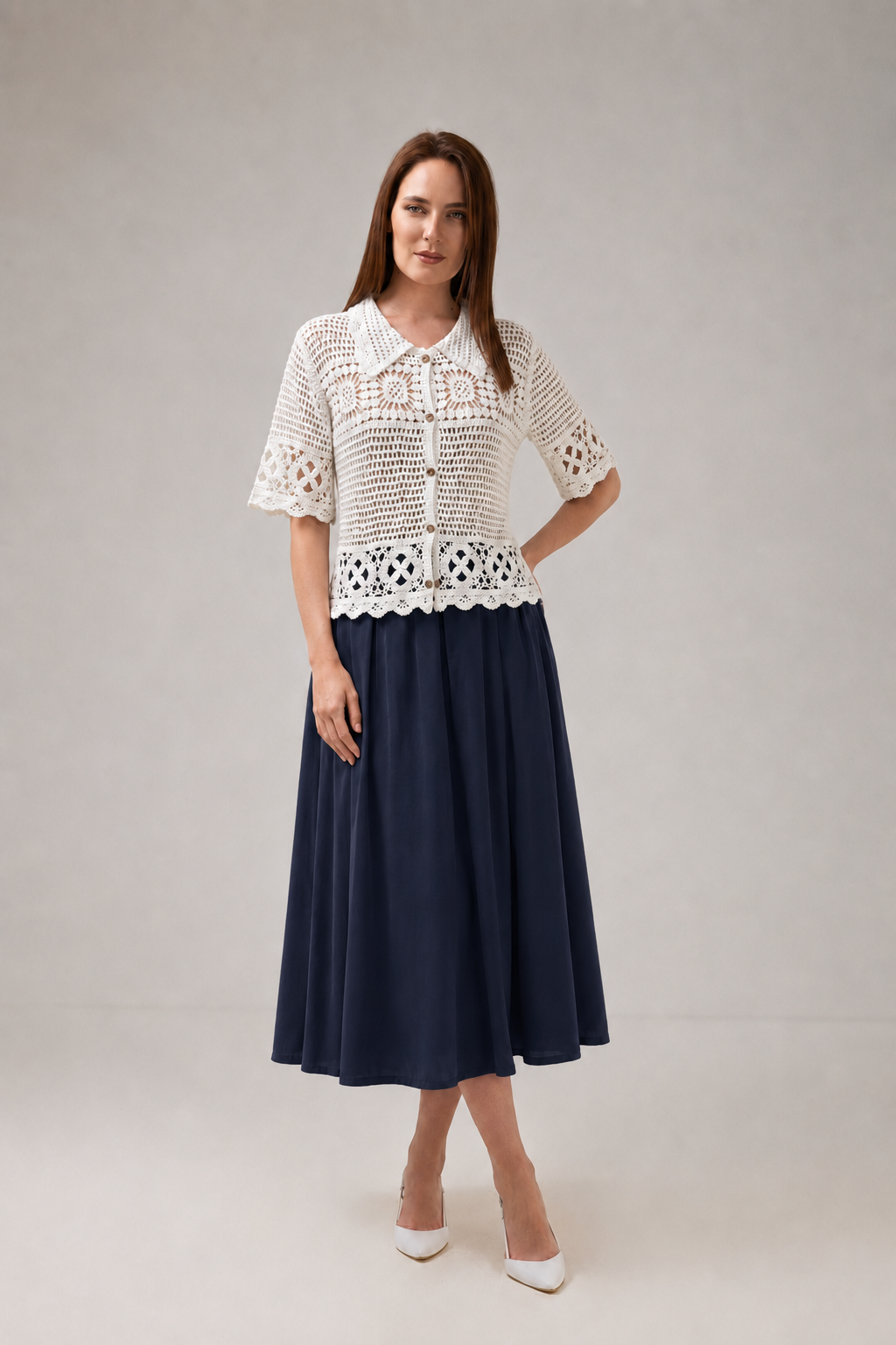 Load image into Gallery viewer, Dark navy blue denim midi skirt