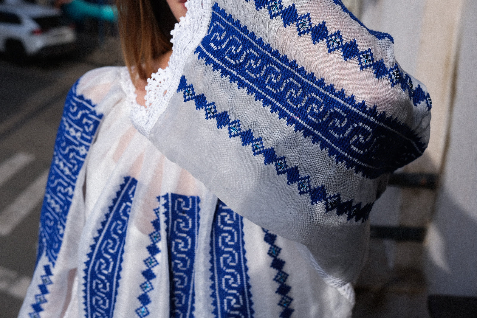 Load image into Gallery viewer, Traditional ie inspired blouse hand-stitched with black thread on silk marquisette