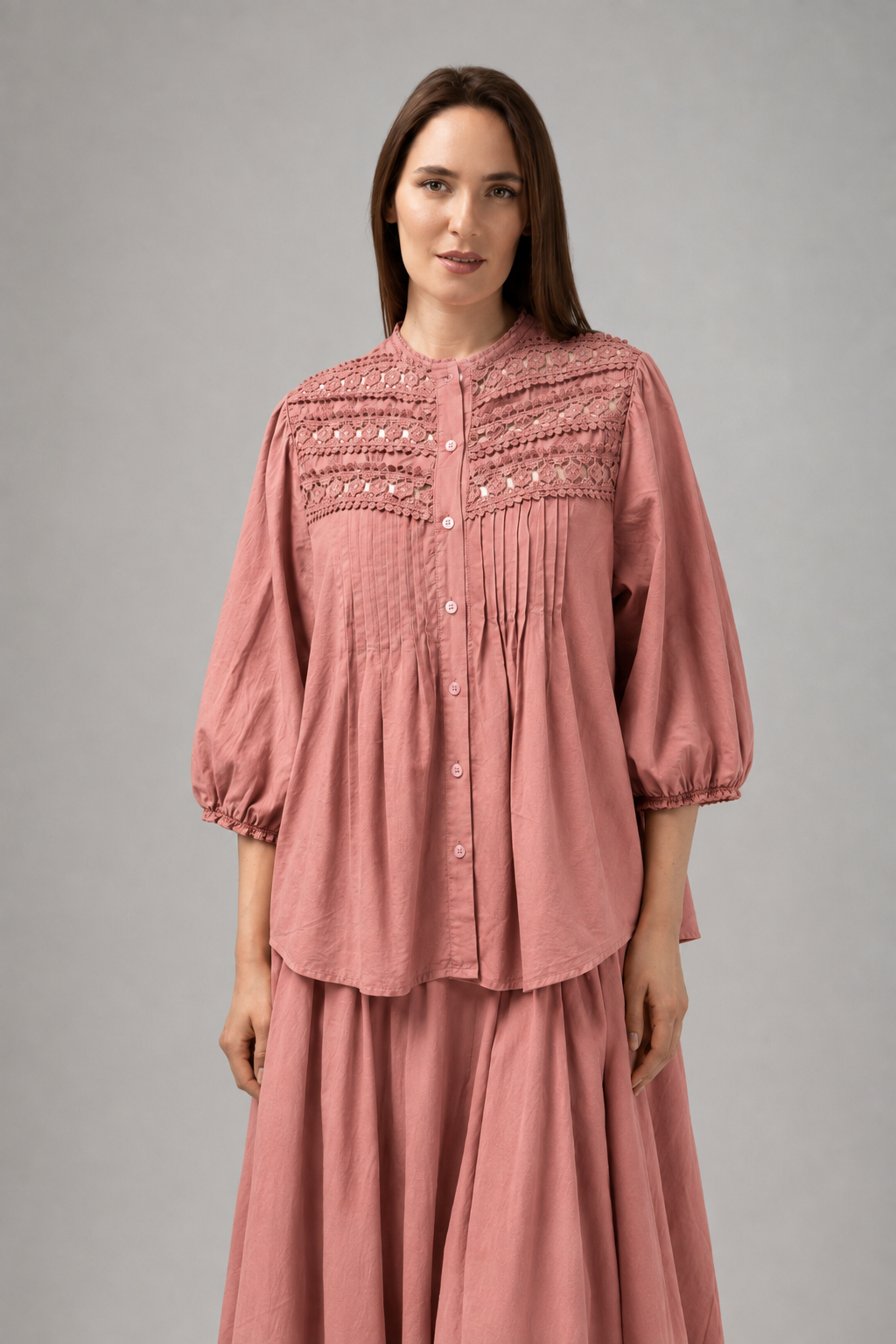 Incarca imaginea in galerie, Bluză Oversized din Bumbac cu Broderie – Roz Pudrat