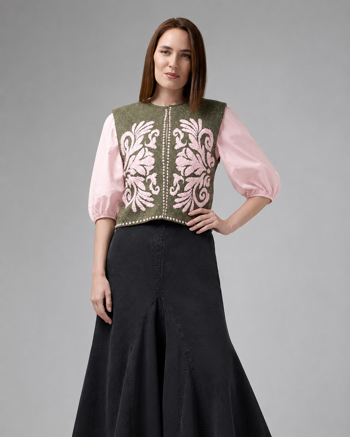 Load image into Gallery viewer, Ecru wool midi jacket with "Tree of Life" embroidery