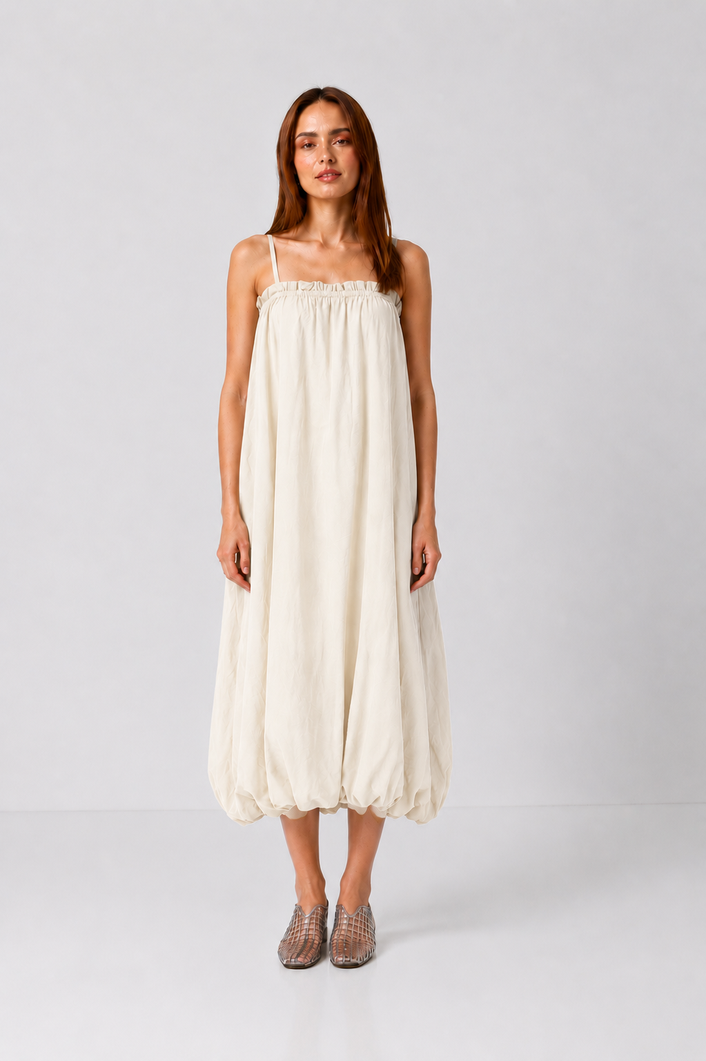 Load image into Gallery viewer, Rochie midi oversized cu fundă la spate – Ivoar