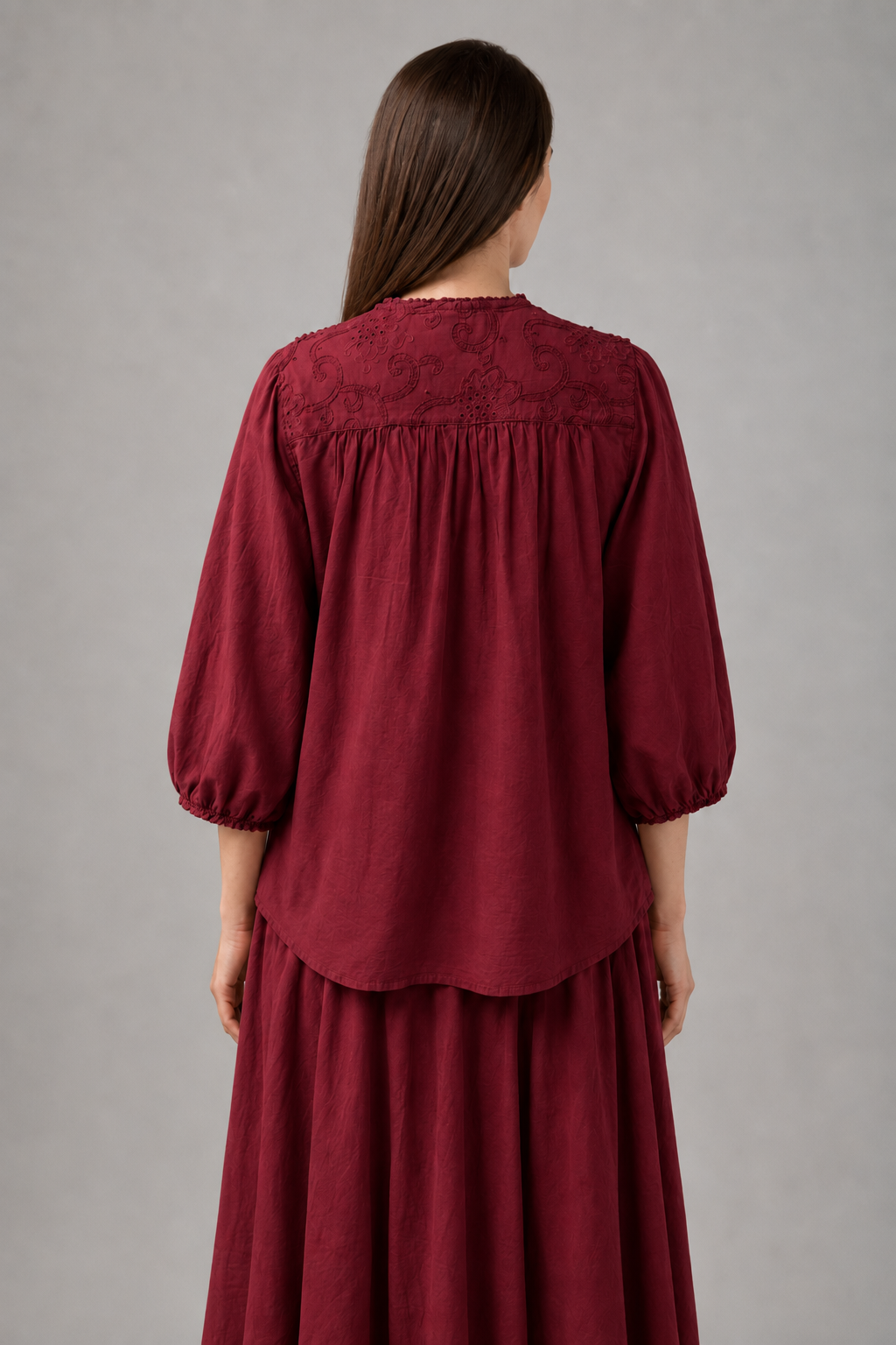 Incarca imaginea in galerie, Bluză Oversized din Bumbac cu Broderie – Burgundy