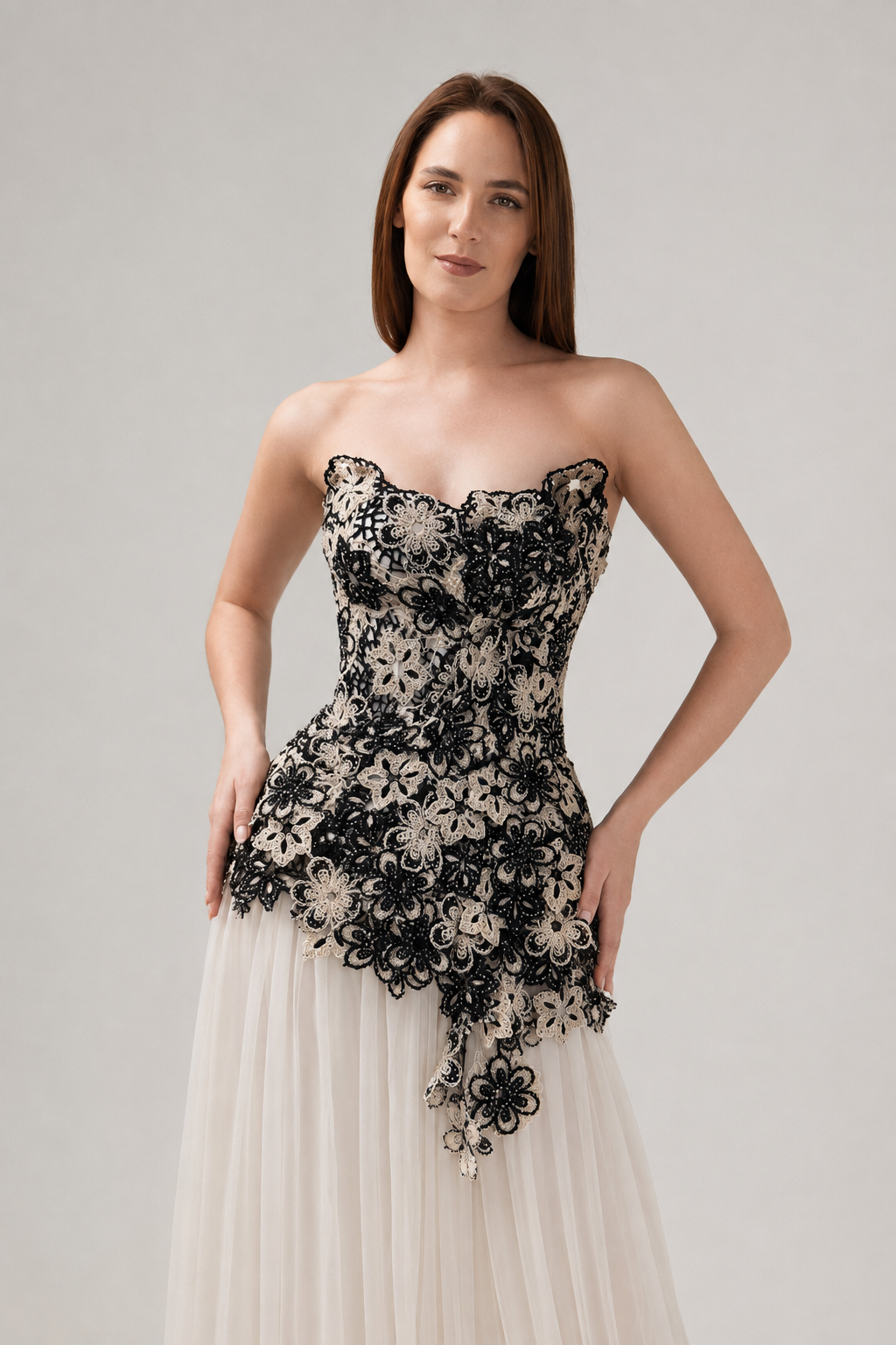 Incarca imaginea in galerie, Corset Elegant din Bumbac cu Aplicații Florale în Contrast