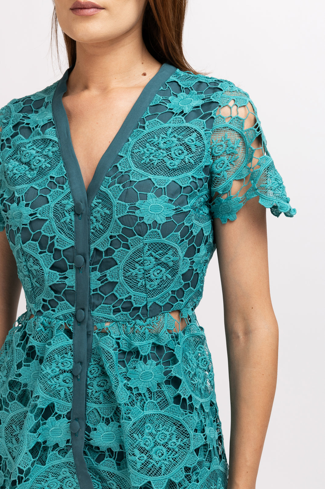Load image into Gallery viewer, Turquoise cotton lace blouse