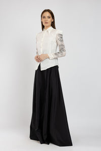 Organza shirt with ivory natural silk and floral embroidery