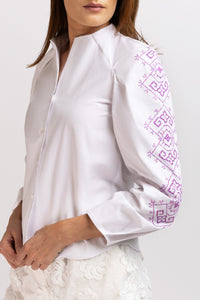 Tunic shirt with purple computer embroidery