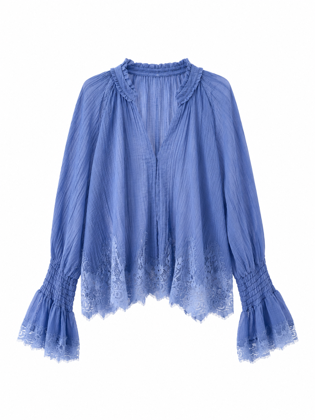 Incarca imaginea in galerie, Bluză tip ie în nuanță bleu pastel din voal texturat delicat