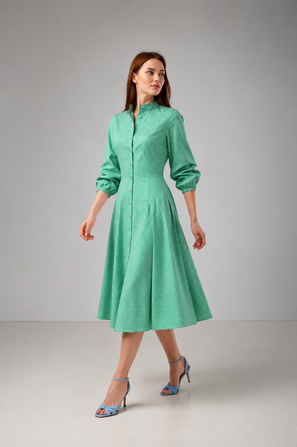Incarca imaginea in galerie, Rochie din bumbac organic cu patratele verzi