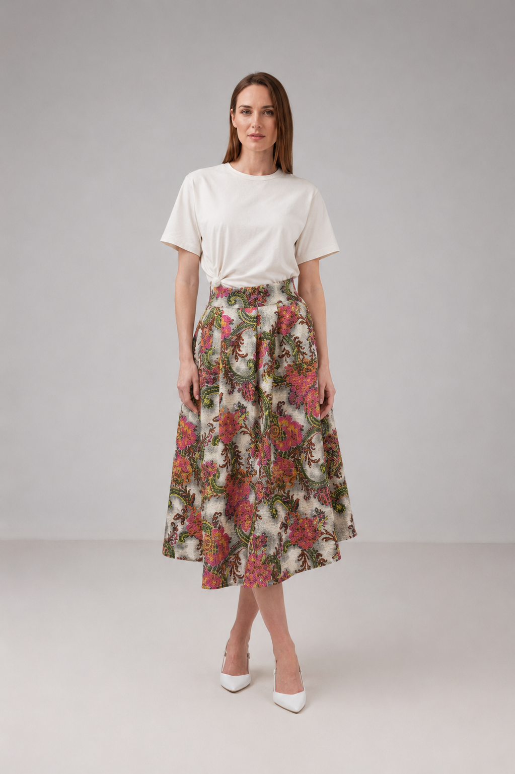 Incarca imaginea in galerie, Fusta midi din bumbac cu imprimeu floral
