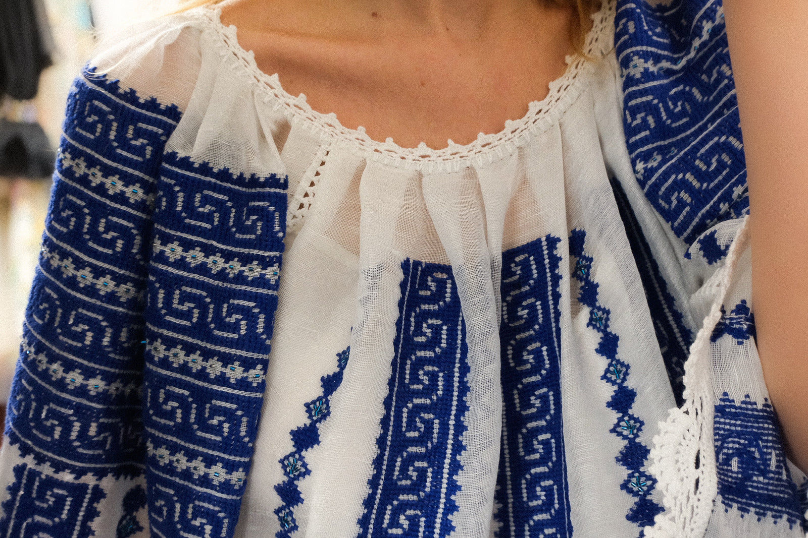 Load image into Gallery viewer, Traditional ie inspired blouse hand-stitched with black thread on silk marquisette