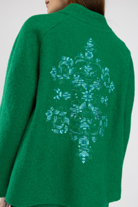Jacheta verde scurta din lana cu guler drept