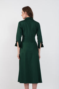 Rochie camasa din bumbac verde inchis cu aplicatii macrame