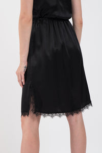 Short black skirt made of natural silk and lace