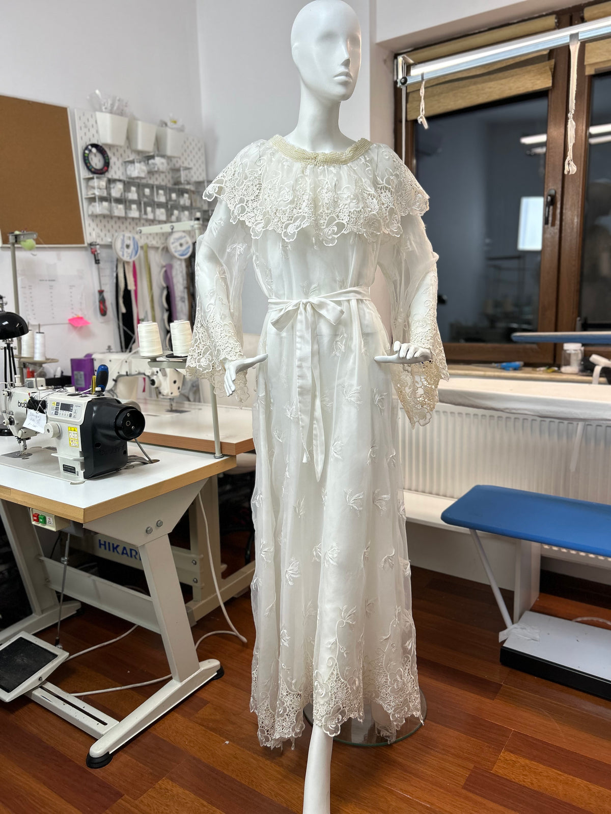 Load image into Gallery viewer, Long organza dress with Queen Mary embroidery