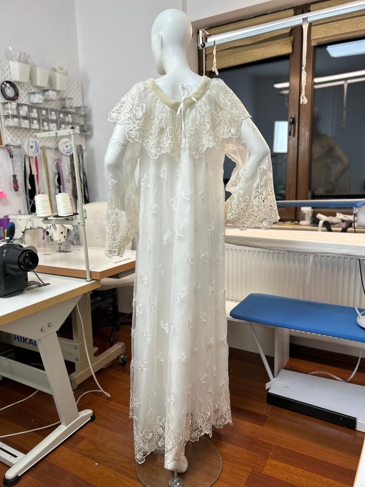 Load image into Gallery viewer, Long organza dress with Queen Mary embroidery