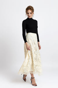 Midi floral embroidered skirt