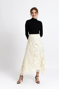 Midi floral embroidered skirt