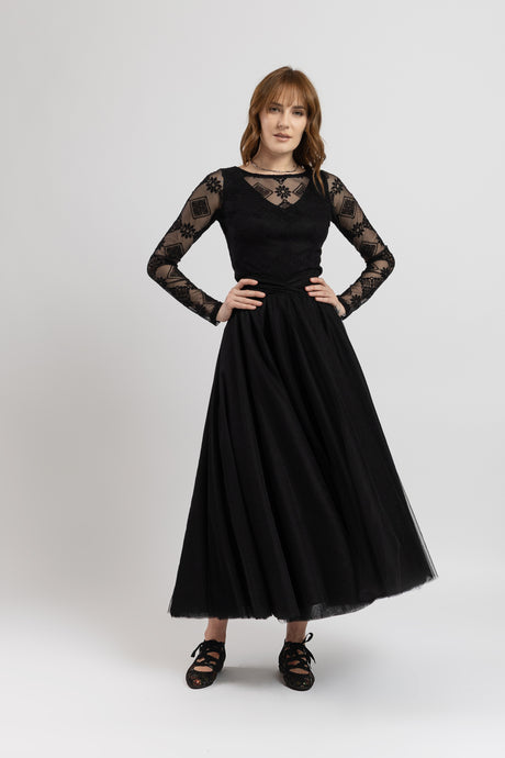 Black tulle midi skirt