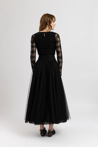 Black tulle midi skirt