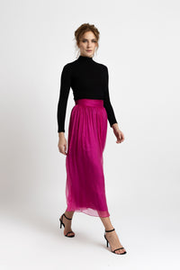 Midi fuchsia silk veil skirt