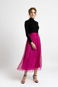 Midi fuchsia silk veil skirt