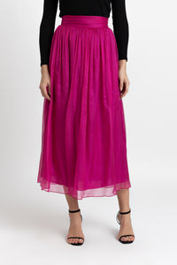 Midi fuchsia silk veil skirt