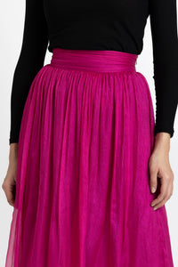 Midi fuchsia silk veil skirt
