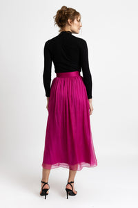 Midi fuchsia silk veil skirt