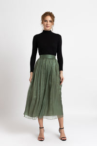 Midi green silk veil skirt 