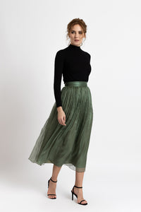 Midi green silk veil skirt 