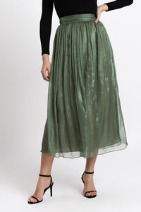 Midi green silk veil skirt 