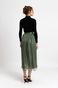 Midi green silk veil skirt 