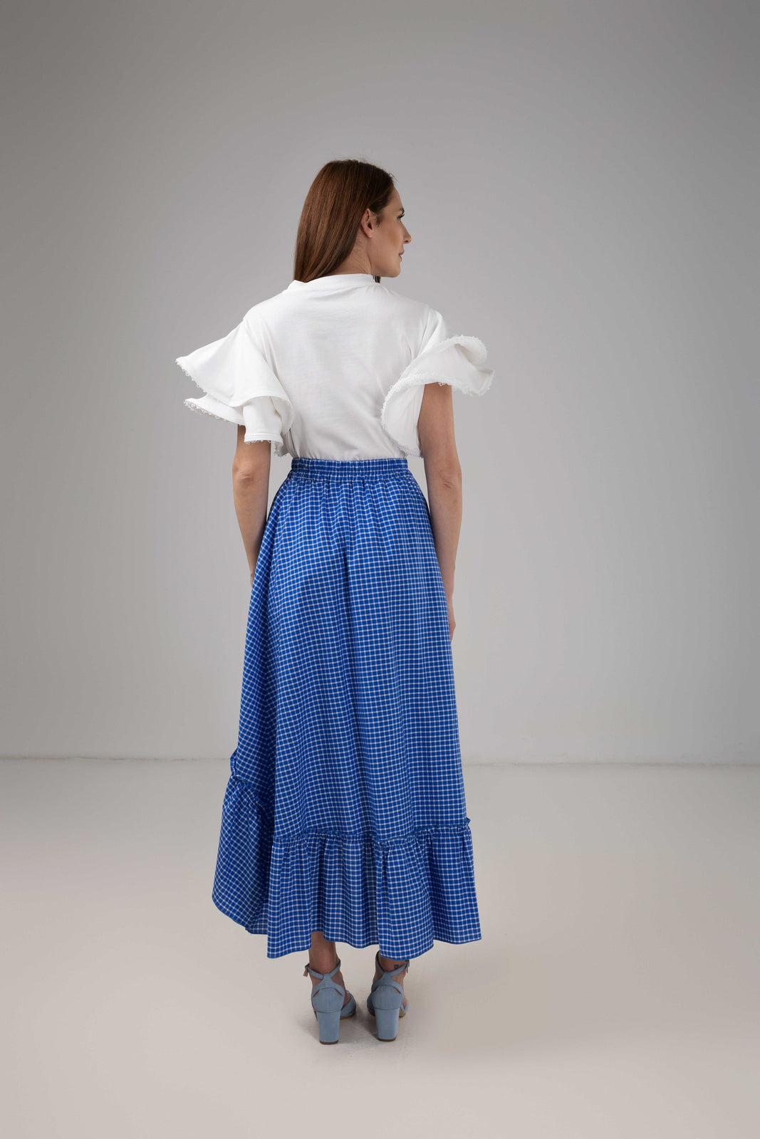 Load image into Gallery viewer, Dark navy blue denim midi skirt