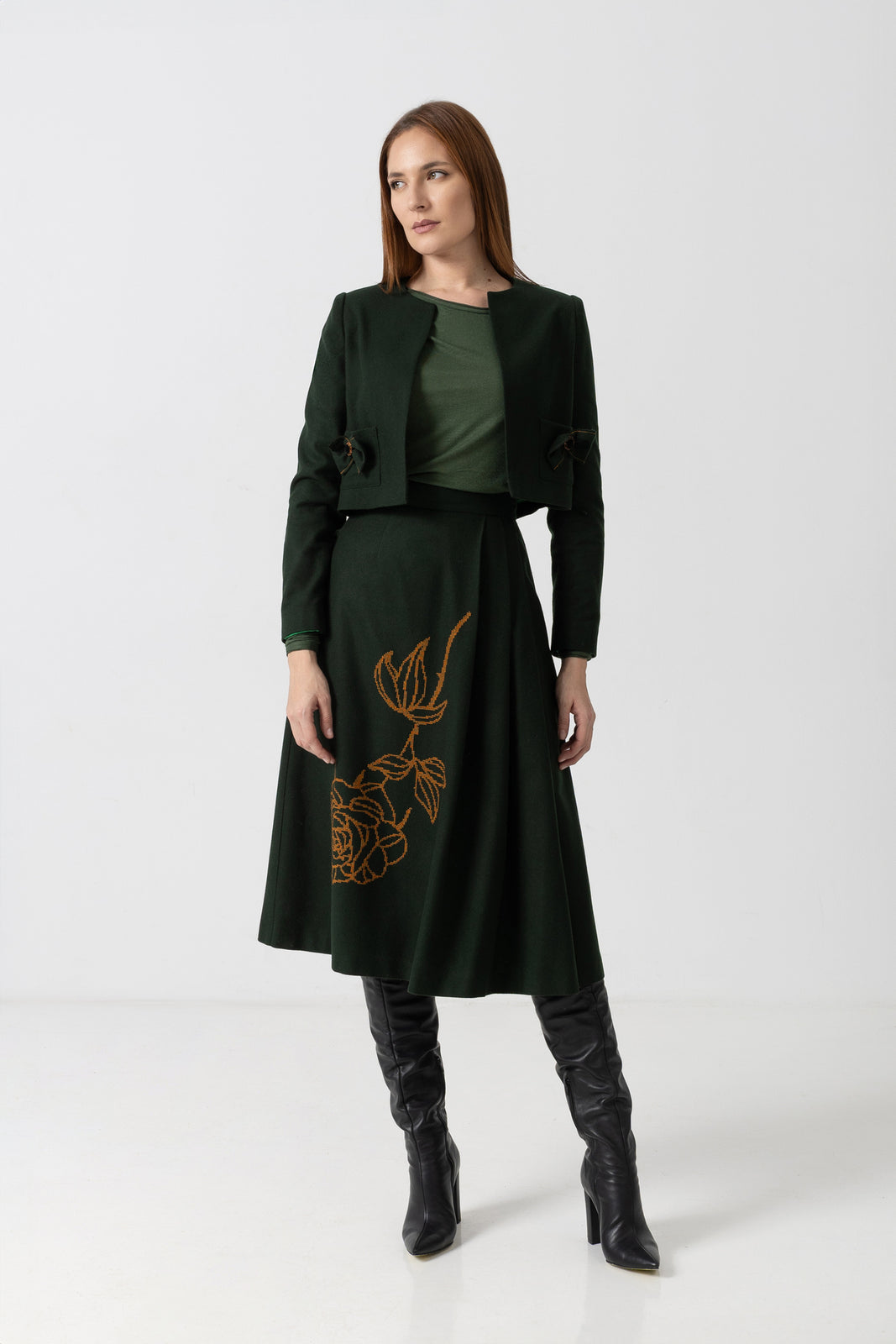 Incarca imaginea in galerie, Sacou scurt din stofă verde închis