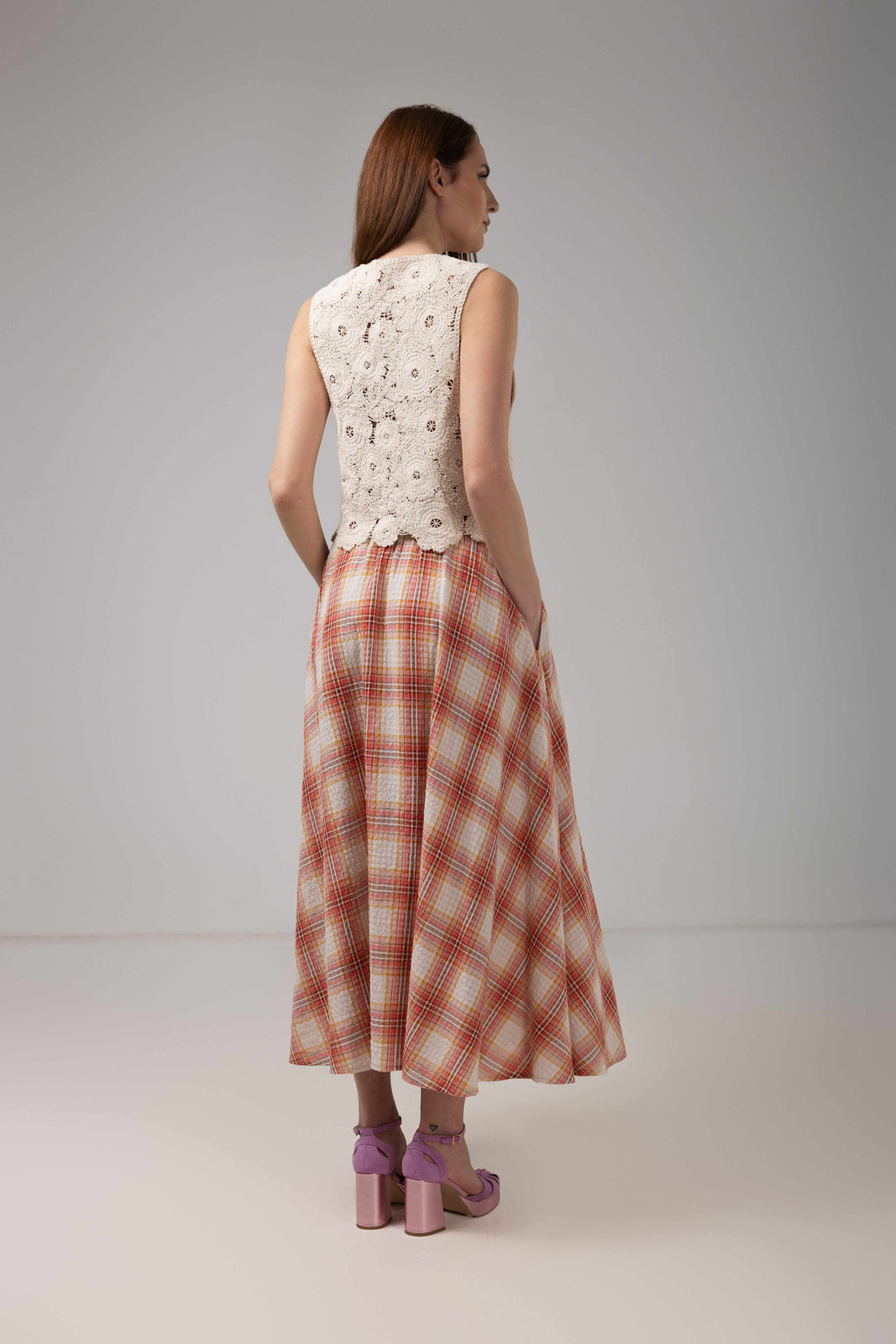 Load image into Gallery viewer, Yellow midi pleated skirt with elastic band