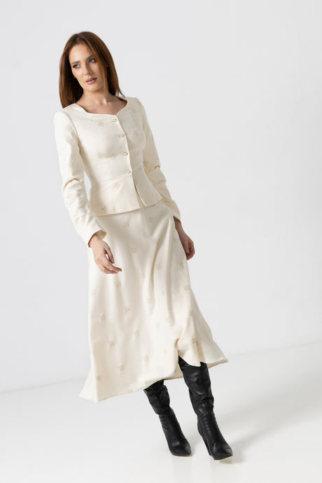 Linen blouse with cream computerized embroidery